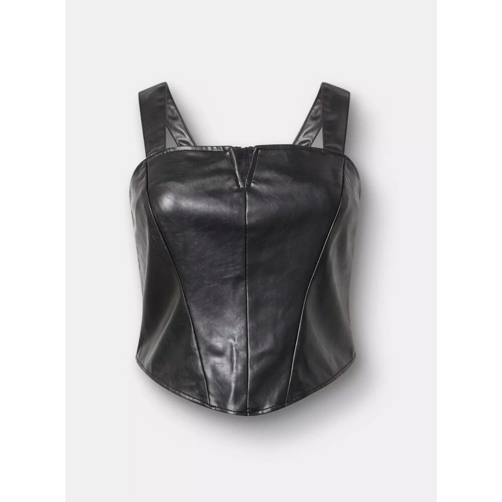 Torrid Faux Leather Notch Neck Top Black Zip back Plus Size 2x 2 NWT BN